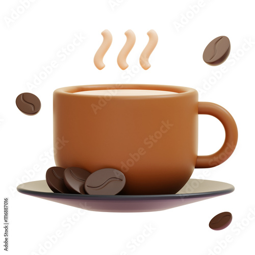 PNG 3D hot coffee icon isolated on a white background
