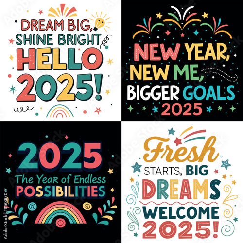 Happy New Year 2025 Typography T Shirt Design 02