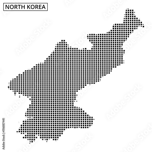 Black and white dot map of North Korea highlighting geographical features clearly