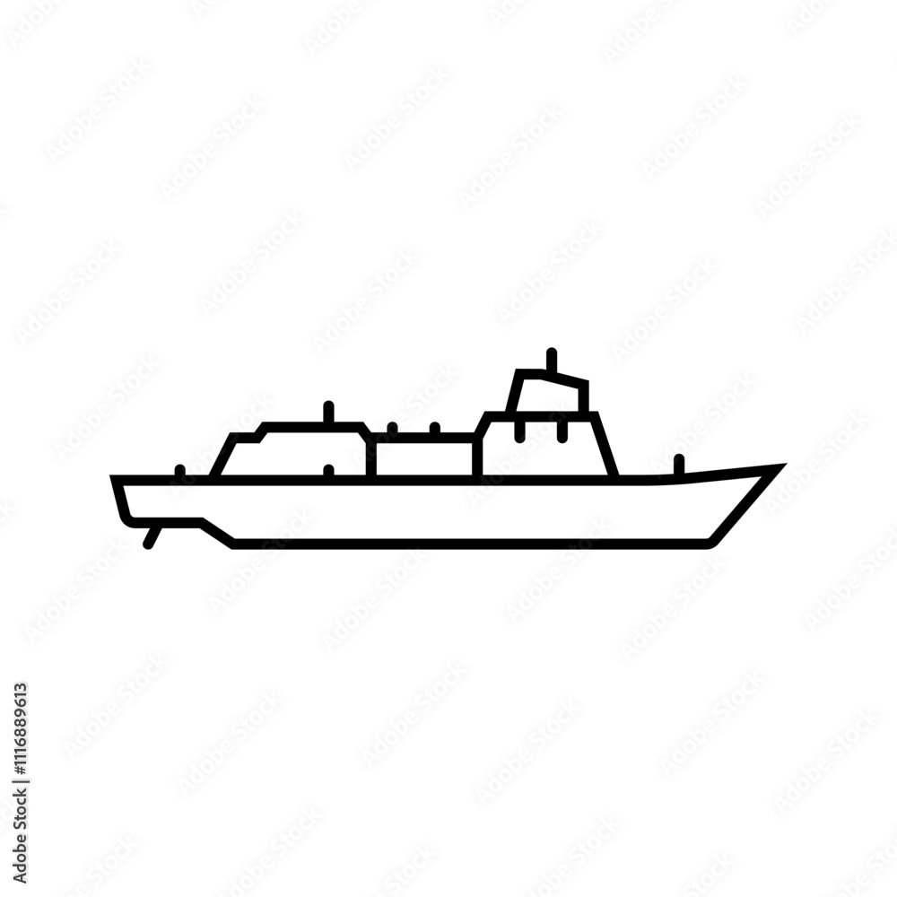 frigate ship line icon vector. frigate ship sign. isolated contour symbol black illustration frigate ship line icon vector. frigate ship sign. isolated contour symbol black illustration