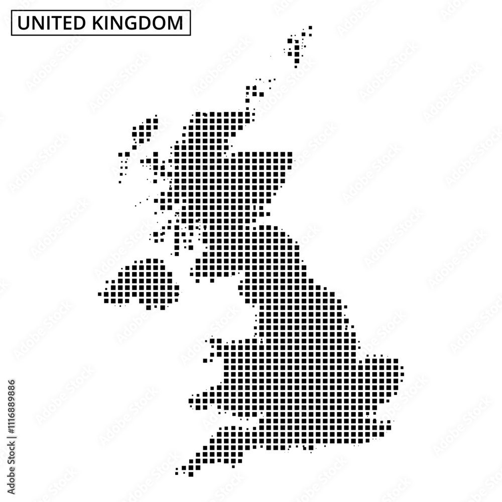 Obraz premium Map of the United Kingdom presented in a dotted pattern for visual appeal