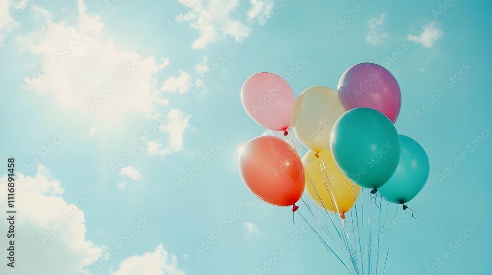 Colorful Balloons Against Bright Blue Sky. Colorful Balloons Against Bright Blue Sky.