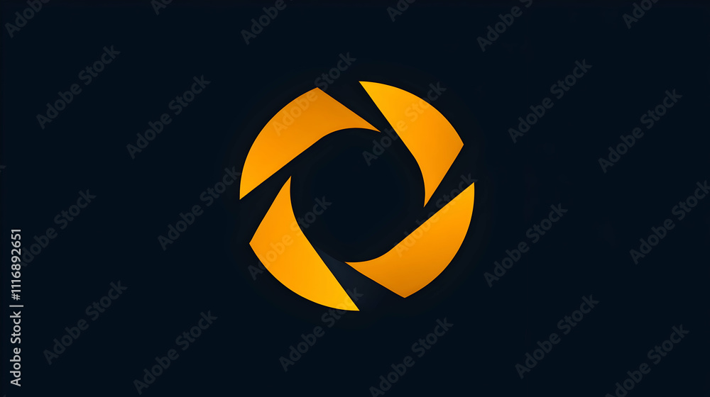 Abstract circular logo design with orange segments on dark background. Abstract circular logo design with orange segments on dark background.