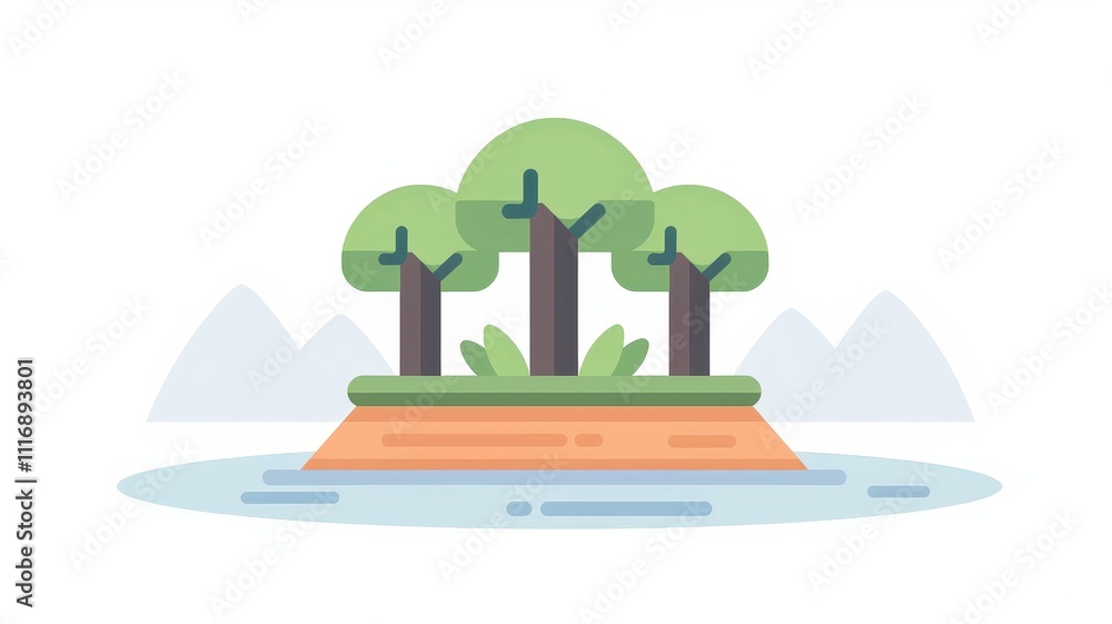 A forest with a small island in the middle of it A forest with a small island in the middle of it