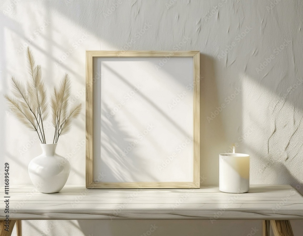 A Calm and Simple Minimalist Home Office with White Walls and a Light Wooden Desk. A Calm and Simple Minimalist Home Office with White Walls and a Light Wooden Desk.