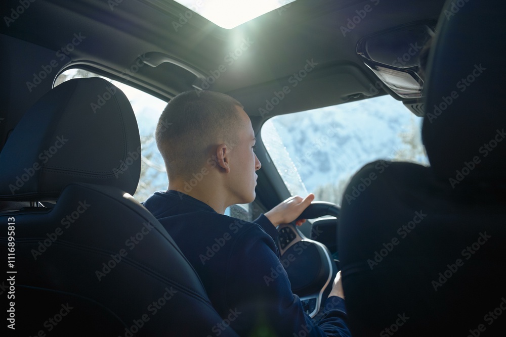 Sunny drive on a scenic mountain road Sunny drive on a scenic mountain road