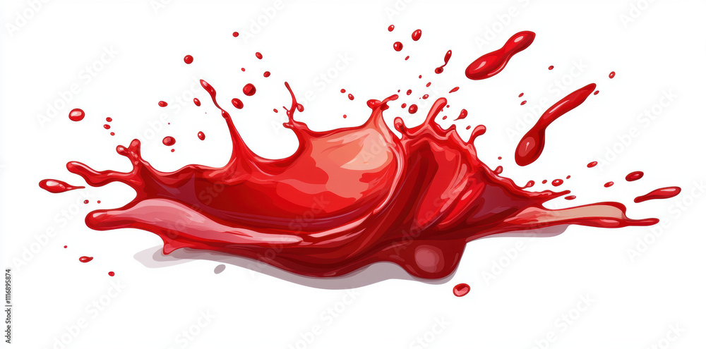 vibrant splash of red liquid captured mid air, showcasing dynamic movement and energy against white background. fluid forms abstract shape, highlighting its vivid color and texture vibrant splash of red liquid captured mid air, showcasing dynamic movement and energy against white background. fluid forms abstract shape, highlighting its vivid color and texture