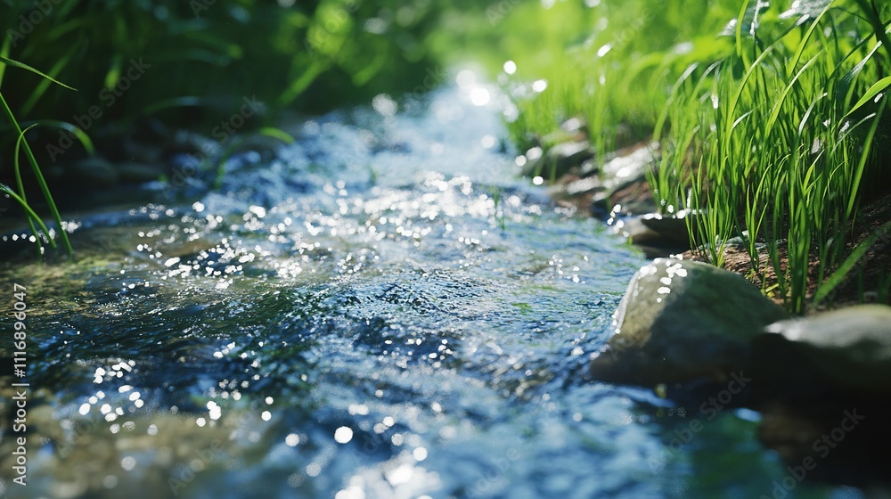 Fototapeta premium Detailed close-up of a stream with water flowing