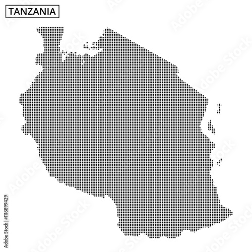 Tanzania map outline created with dotted pattern showcasing geographical features