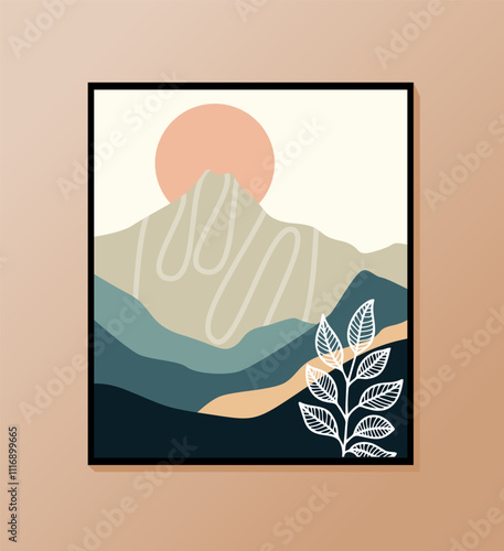 illustration of an abstract mountain scene with a hint of boho art