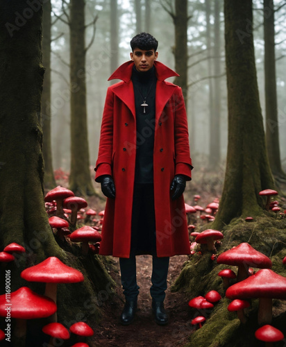 Enchanted fungi - a fantastical fashion collection. Red men's coat