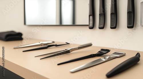 Wallpaper Mural Grooming Tools Displayed Elegantly on a Bar: Featuring Straight Shears for Precision Torontodigital.ca