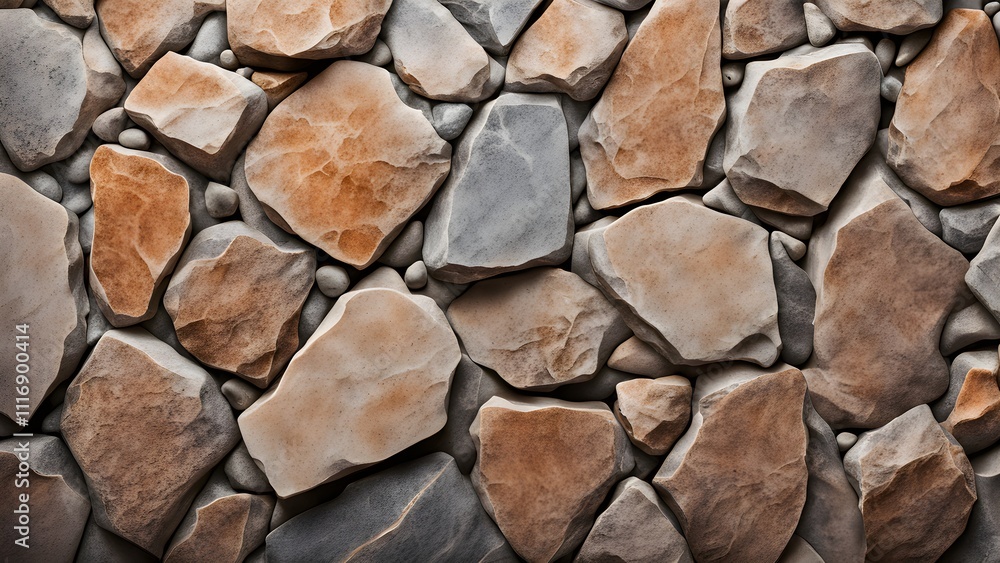 Obraz premium Close-up of a rustic stone wall with varied colors and textures.