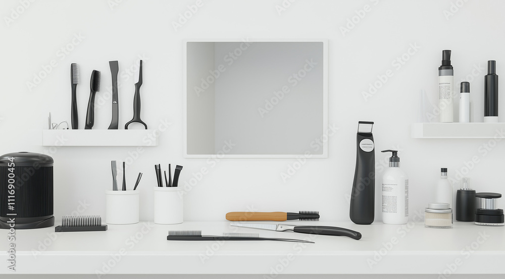 Expertly Organized Hair Cutting Tools on a Table for Barber's Precision Work