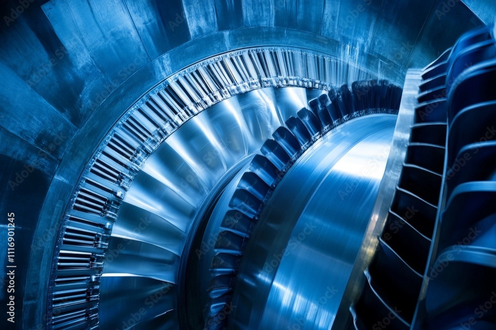 Fototapeta premium Industrial turbines spinning in a hydroelectric dam, generating power