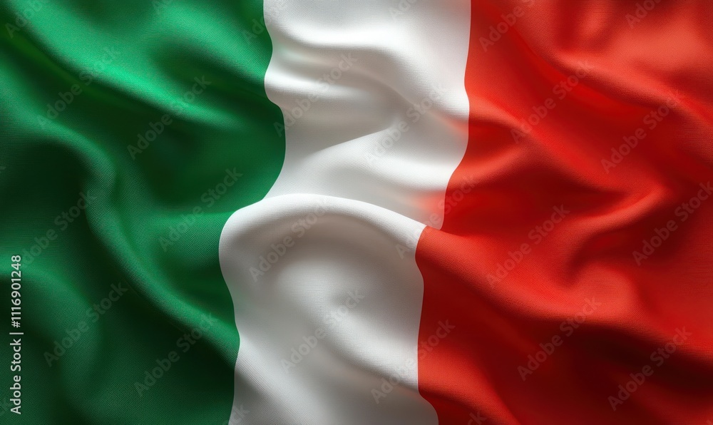 Close-up of flowing Italian flag with vibrant colors in silky texture illuminated by natural light Close-up of flowing Italian flag with vibrant colors in silky texture illuminated by natural light