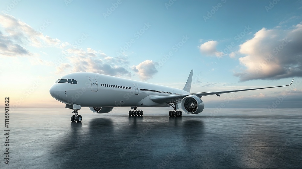 Obraz premium White Airplane on Runway at Sunset