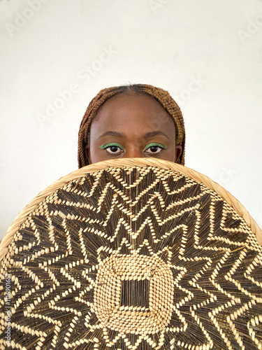 A wall art artistic african portrait of black woman looking at camera  photo