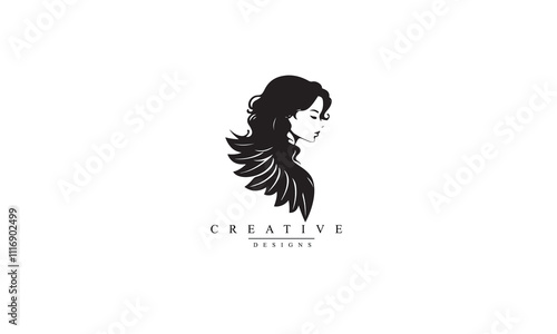 Silhouette of Beauty Woman Angel Logo white background