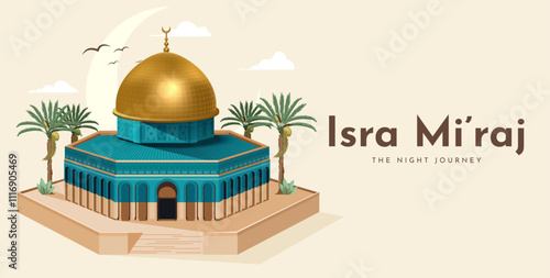 Al-Isra wal Mi'raj Translate: The night journey Prophet Muhammad Vector Illustration For Poster Template and Flyer, Simple Background of Isra Mi'raj Ceremony