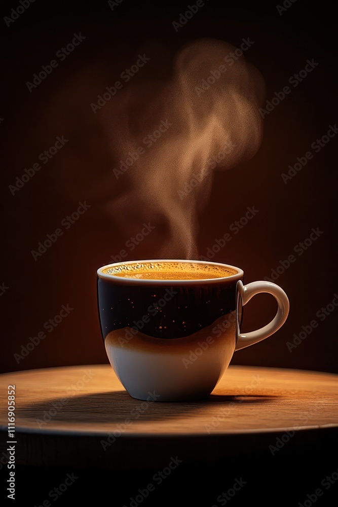 Cozy Coffee Cup Emitting Steam Minimalist Warm Lighting on Wooden Table Luxury Aesthetic Cozy Coffee Cup Emitting Steam Minimalist Warm Lighting on Wooden Table Luxury Aesthetic