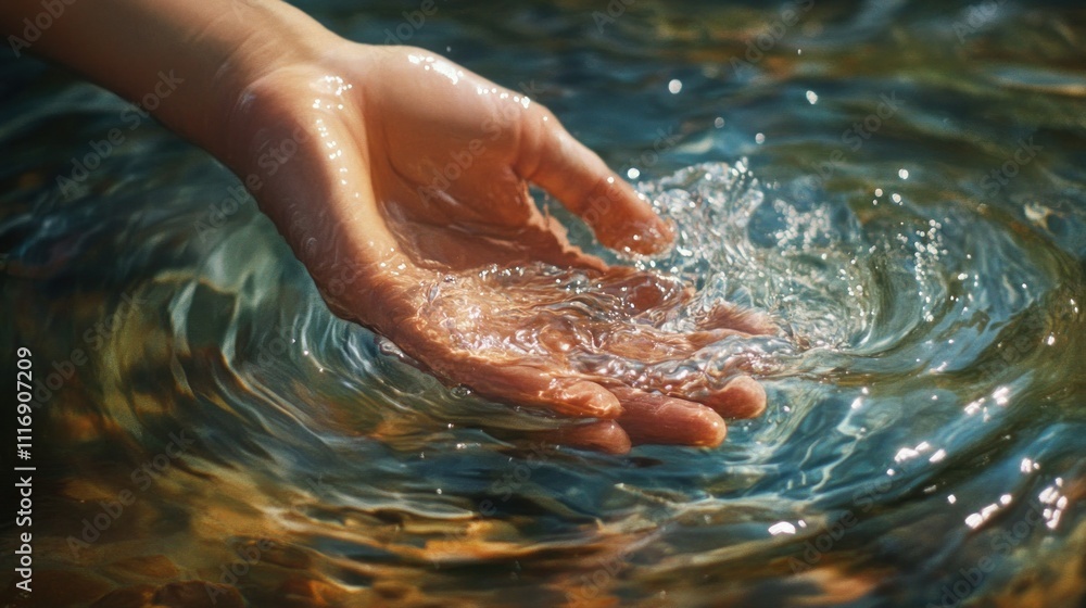 Fototapeta premium Hand Reaching into Rippling Water