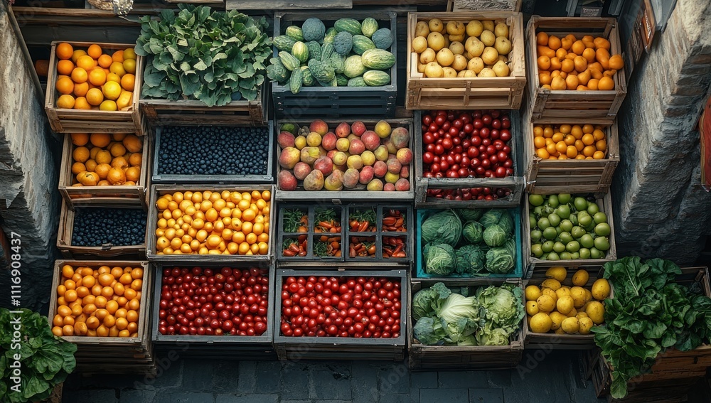 Obraz premium Fresh Produce in Wooden Crates