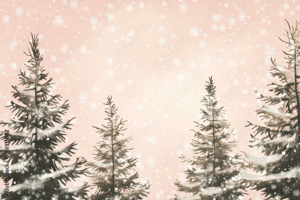 Fototapeta premium A Serene Winter Scene with Snow Falling Gently on Evergreen Trees