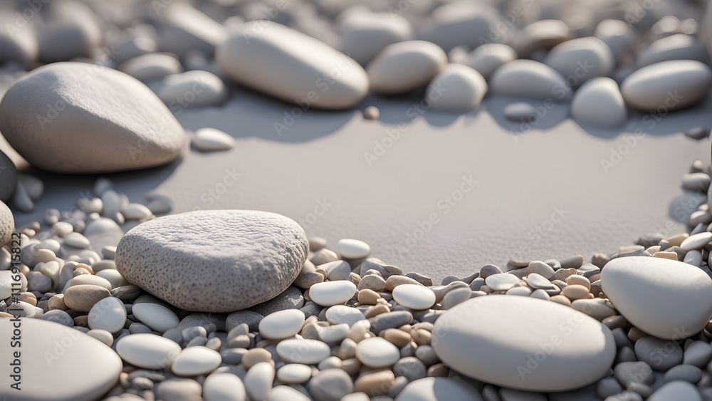 Smooth, white stones arranged in a circle on a light grey background, creating a minimalist, serene scene with a central empty space. Smooth, white stones arranged in a circle on a light grey background, creating a minimalist, serene scene with a central empty space.