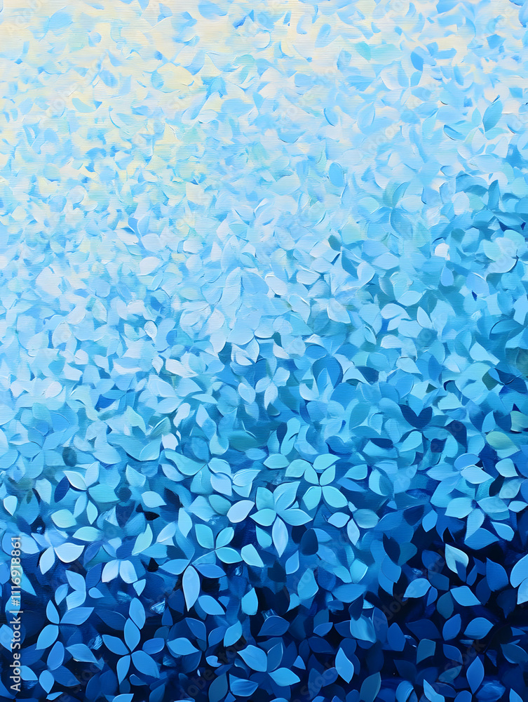 An abstract depiction of varying shades of blue leaves, creating a soothing visual effect. An abstract depiction of varying shades of blue leaves, creating a soothing visual effect.
