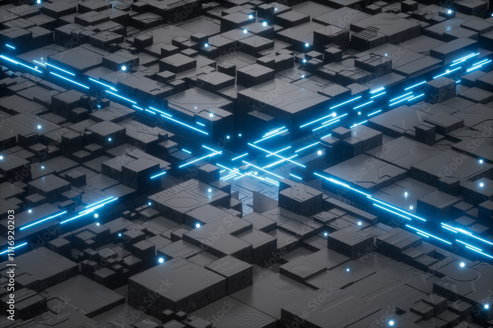 Obraz premium 3D rendering technology sense chip data transmission background