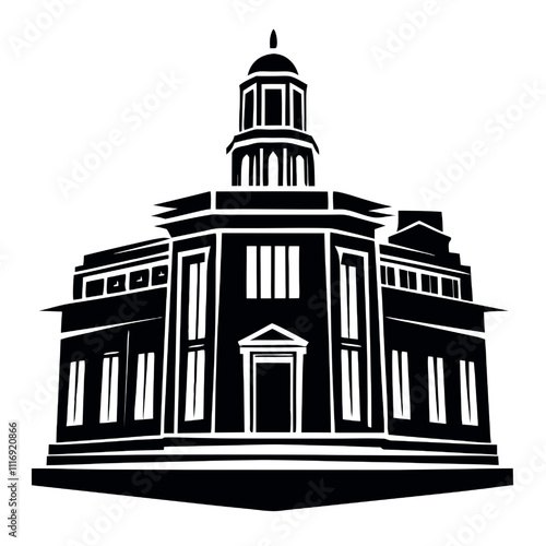 Silhouette of a Majestic Building: A striking silhouette of a grand building with a dome, evoking a sense of history, architecture, and authority.