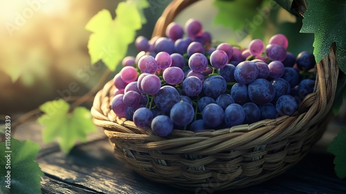 Wallpaper Mural Realistic daylight image of grapes in a beautifully arranged basket Torontodigital.ca