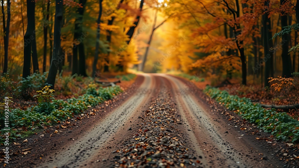 Fototapeta premium Vibrant Forest Road, Vivid Colors, Sharp Details, Deep Mood