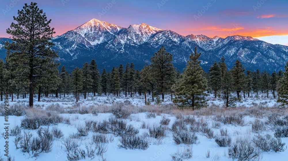 Snow Covered Mountain Range Sunrise Winter Landscape Snow Covered Mountain Range Sunrise Winter Landscape