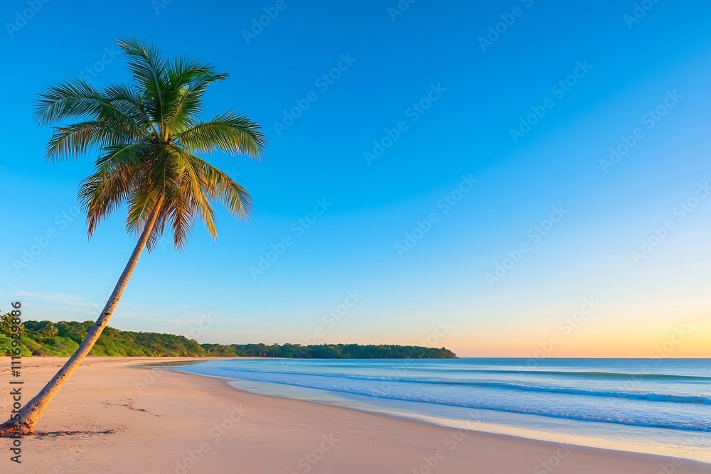 Serene Palm Tree Silhouette at Sunset on Tropical Beach Serene Palm Tree Silhouette at Sunset on Tropical Beach