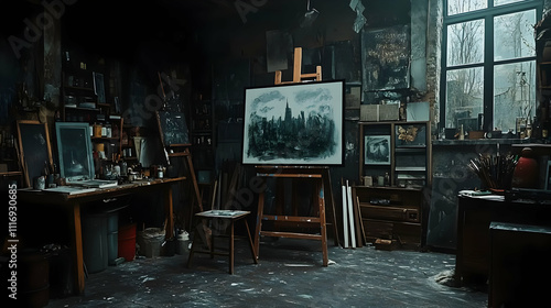 Wallpaper Mural Cityscape Painting in Artist's Studio - Illustration Torontodigital.ca