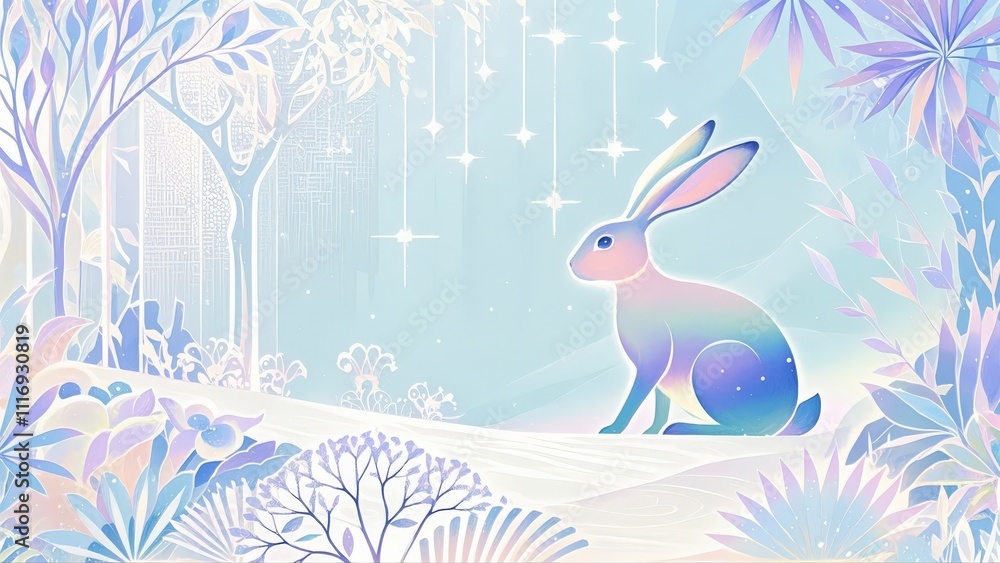 Obraz premium Dreamy Rainbow Rabbit and Starlight Forest