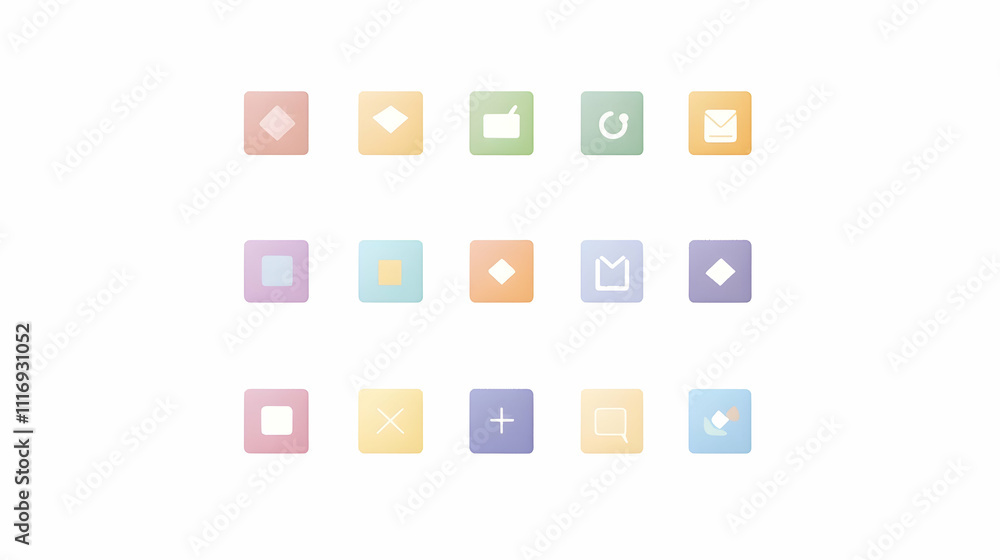 Collection of pastel-colored square interface icons. Collection of pastel-colored square interface icons.
