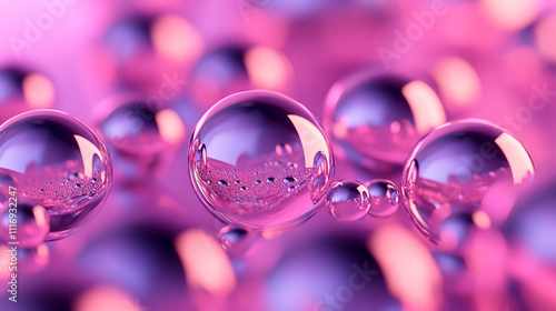 Wallpaper Mural Colorful water droplets reflect light on a vibrant pink background Torontodigital.ca