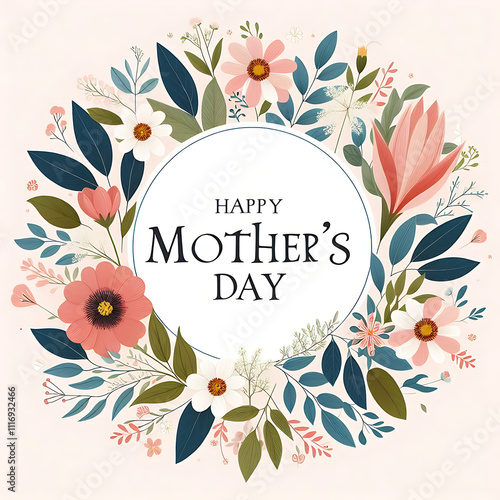 Happy Mothers Day lettering, banner with golden heart frame. Mother's day poster design with blank area for your wishes. Best Mom ever, vector greeting card
 photo