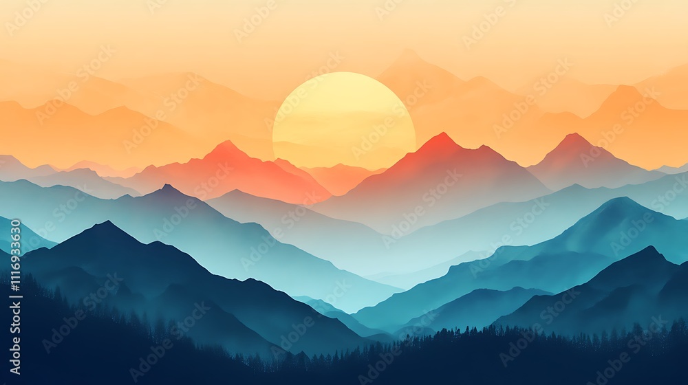 Serene Sunset Over Majestic Mountain Ranges Serene Sunset Over Majestic Mountain Ranges