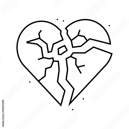 broken heart fracture line icon vector. broken heart fracture sign. isolated contour symbol black illustration