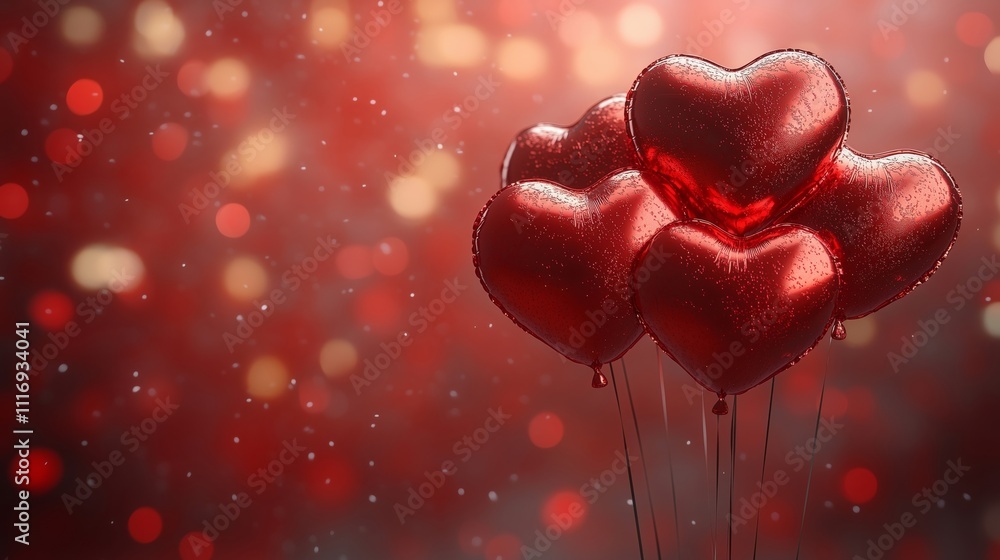 Obraz premium Heart Shaped Red Balloons Surrounded by Sparkling Background