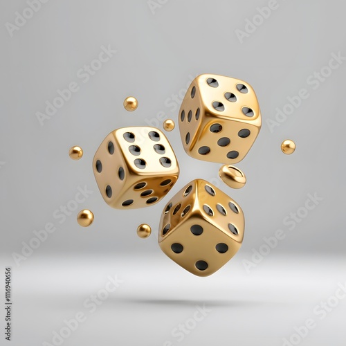 Rolling golden dice casino table digital art modern environment top-down view luck concept
