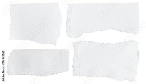 Set of White ripped piece of paper isolated on transparent background PNG file photo