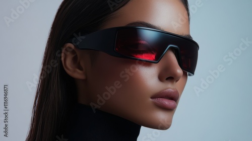 Modern portrait of a confident woman with minimalistic eyewear design