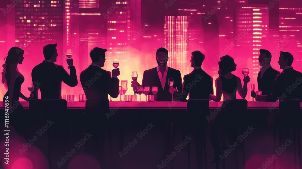 Nightlife Metropolis: Silhouettes of Elegance at a Rooftop Bar Nightlife Metropolis: Silhouettes of Elegance at a Rooftop Bar