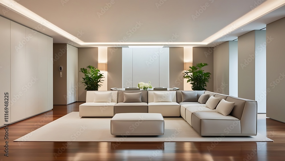 Fototapeta premium Modern Minimalist Living Room With Plant Decoration
