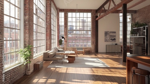 Sunlit Loft Apartment with Exposed Brick and City Views photo